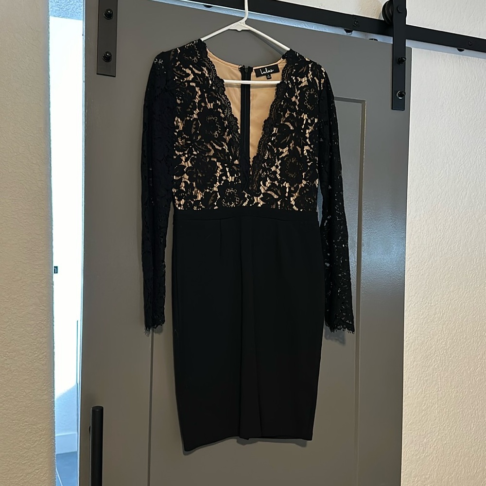 Lulus black and tan cocktail dress